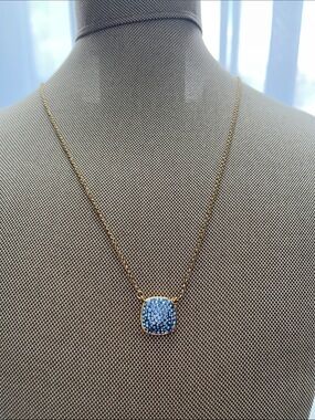 kate spade Gold Chain Necklace with Blue Pave Cushion Pendant